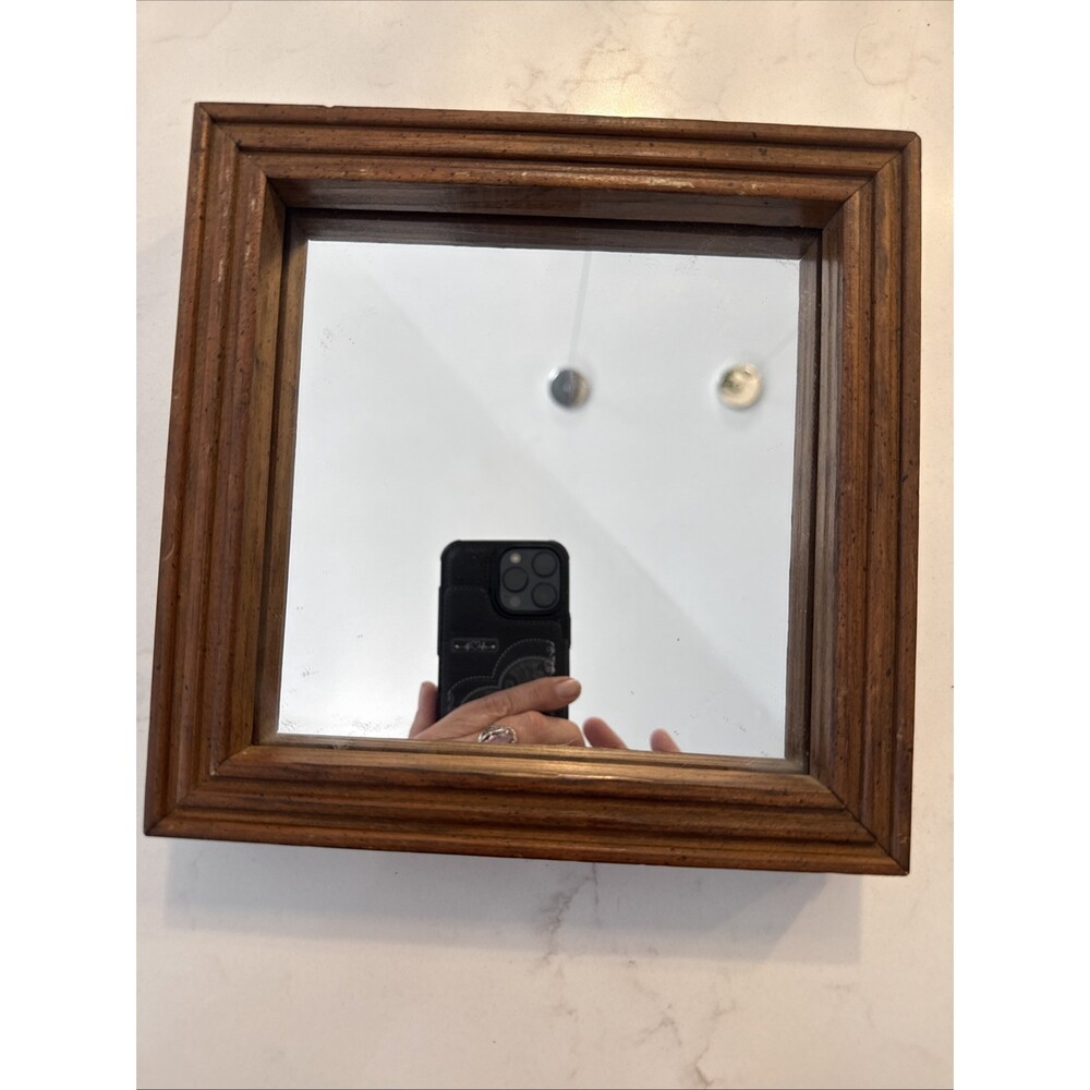 Vintage HOME INTERIORS Wooden Accent Mirror 8"x 8" Boho Retro Gallery Wall